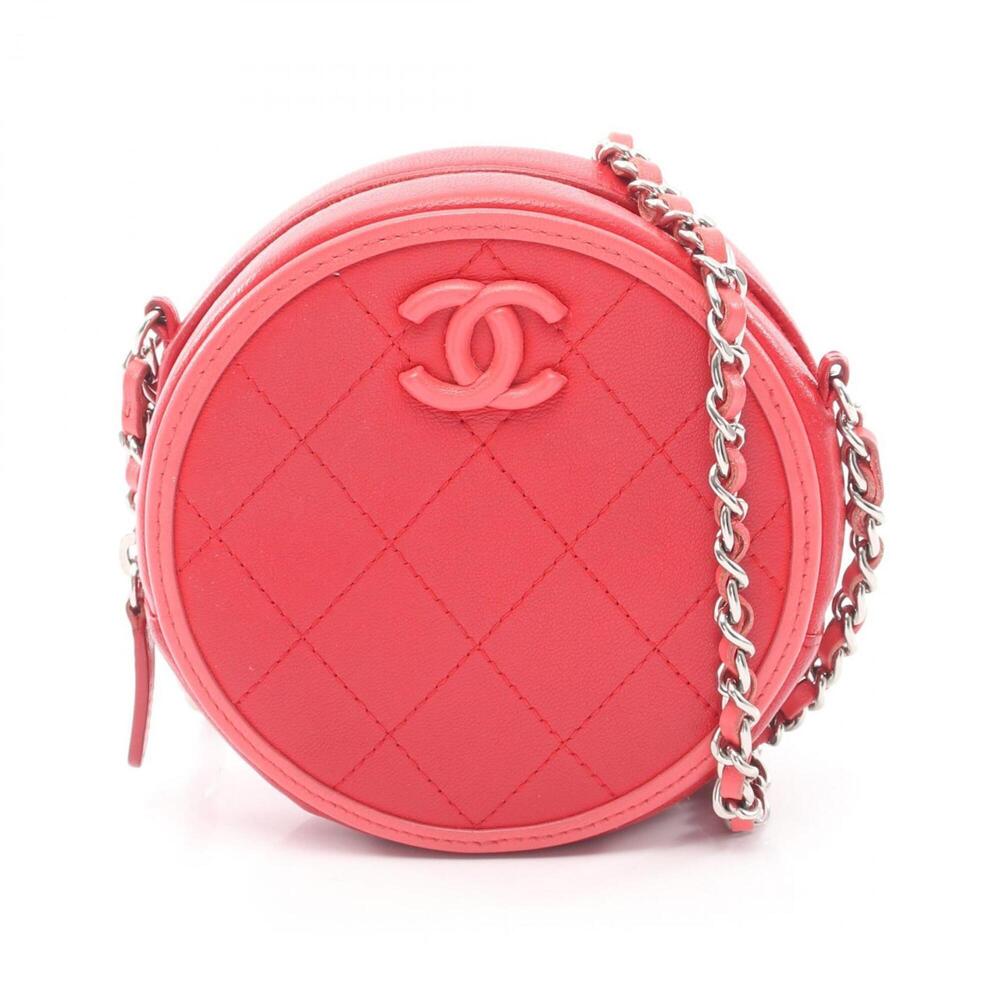 Chanel Matelassé Round Shoulder Bag/Handbag, Lambskin Leather, Women's, Red/Pink